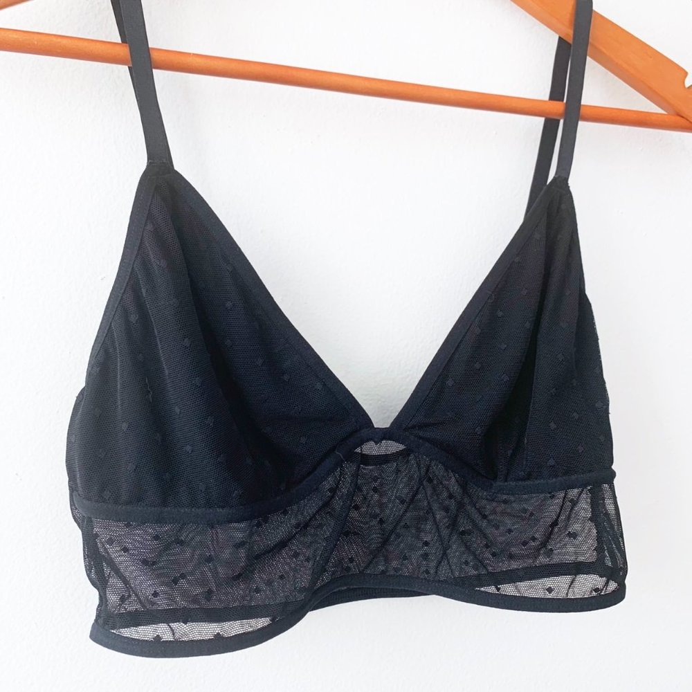 Mesh knit black bralette (polka dot stitching)
